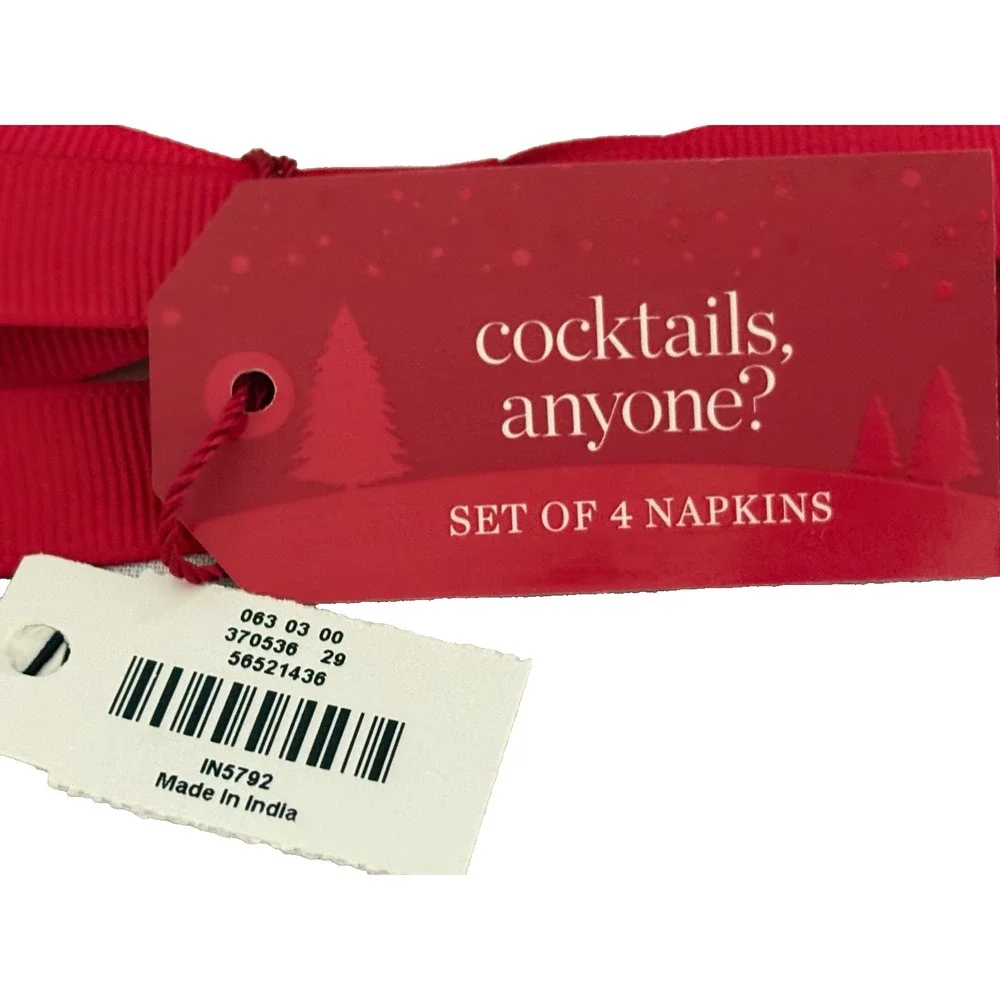 Talbots ~ Red Tartan Plaid Scottie Dog Christmas 4 Cotton Cocktail Napkins ~ New